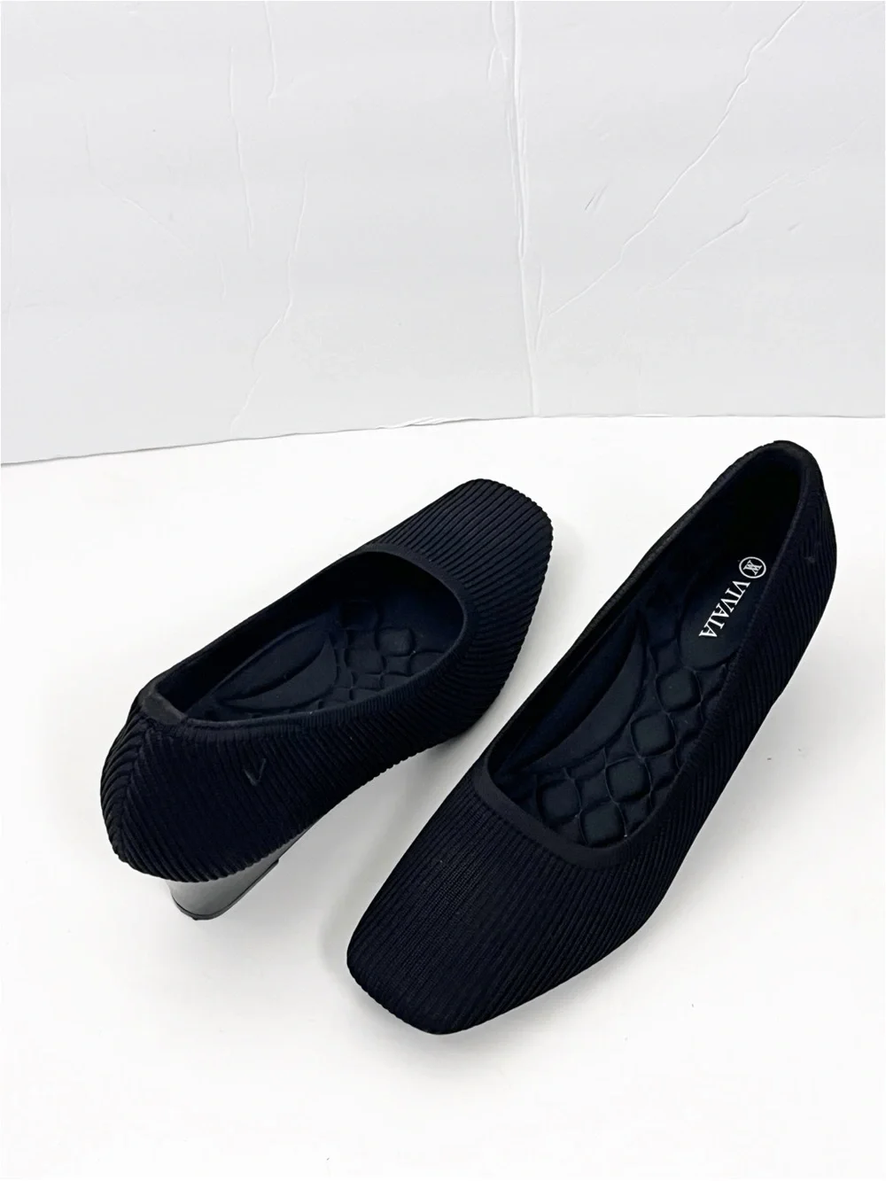 VIVAIA Black Square Toe Wedge Heel Slip On Loafers Shoes EU42 Casual Comfort